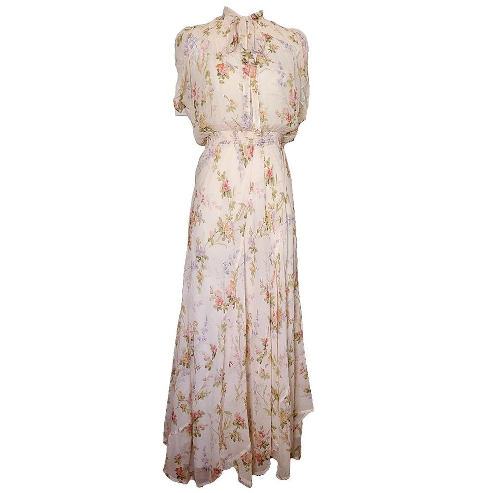 NWT Ralph Lauren polo Maxi dress short sleeve bow cottage core viscose chiffon